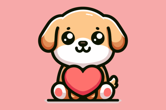 A Dog Love Icon Sits with Happy