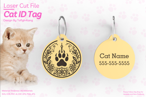 Cat ID Tag Laser Cut ID Tag SVG