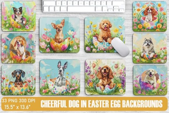 Cheerful Dog in Easter Egg Backgrounds Bundle